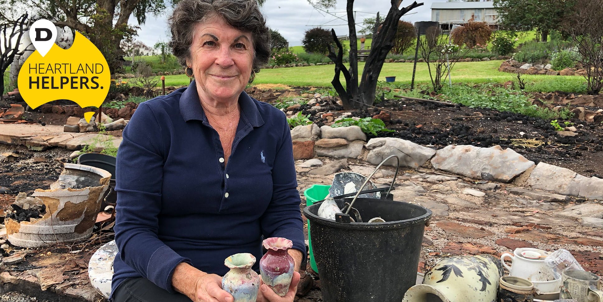 woman collecting ceramic vases